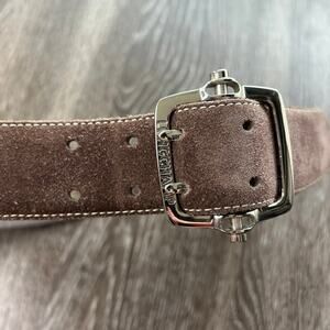 Longchamp Grey Taupe Suede Belt Silver Hardware Buckle Adjustable Size Medium